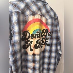 Wrangler Blue Plaid Shirt with graphic on back. Men’s size Large